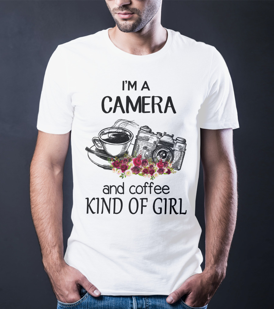 I'm A Camera And Coffee Kind Of Girl With Vintage Camera And Floral Accents T-Shirt