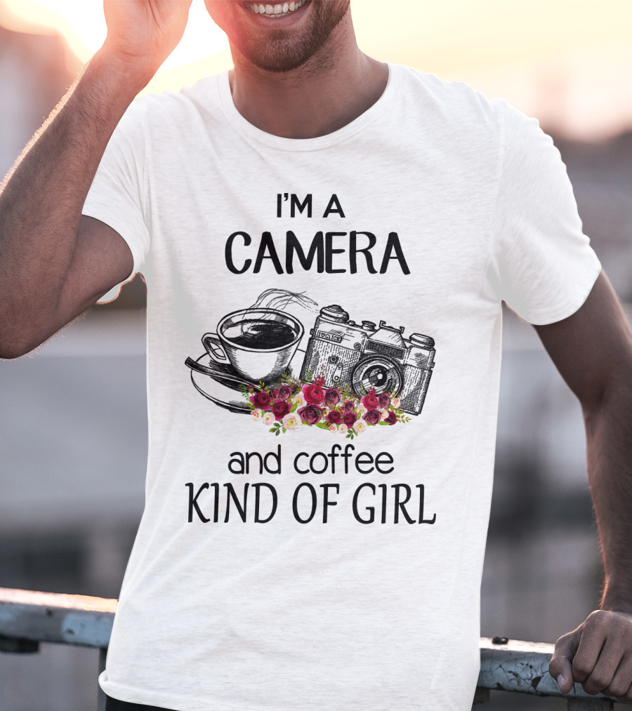 I'm A Camera And Coffee Kind Of Girl With Vintage Camera And Floral Accents T-Shirt