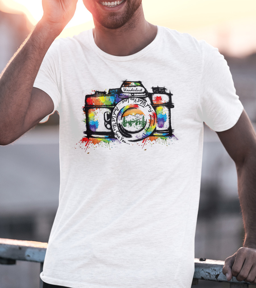 Wanderlust Camera Color Adventure Awaits Mountains T-Shirt