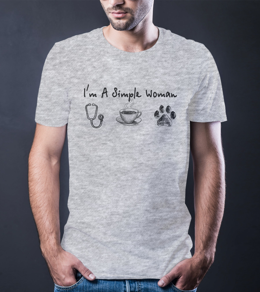 I'm A Simple Woman Stethoscope Coffee Paw Prints T-Shirt