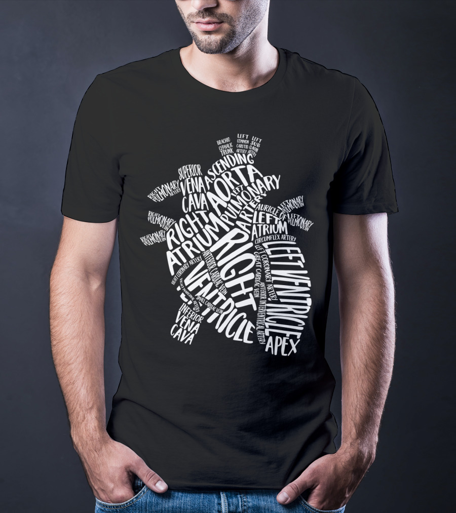 Nurse Heart Right Atrium Aorta Pulmonary Artery Left Ventricle Typography T-Shirt