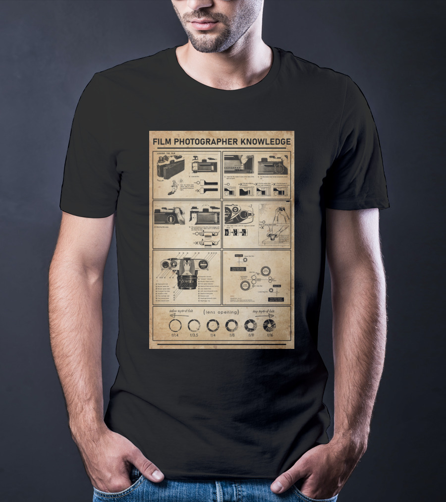 Film Photographer Knowledge Vintage Camera Instructions Lens Aperture Guide T-Shirt