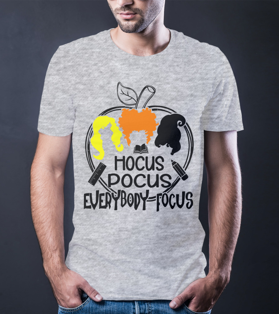 Hocus Pocus Everybody Focus Apple Hair Silhouettes Book Pencil Ruler T-Shirt