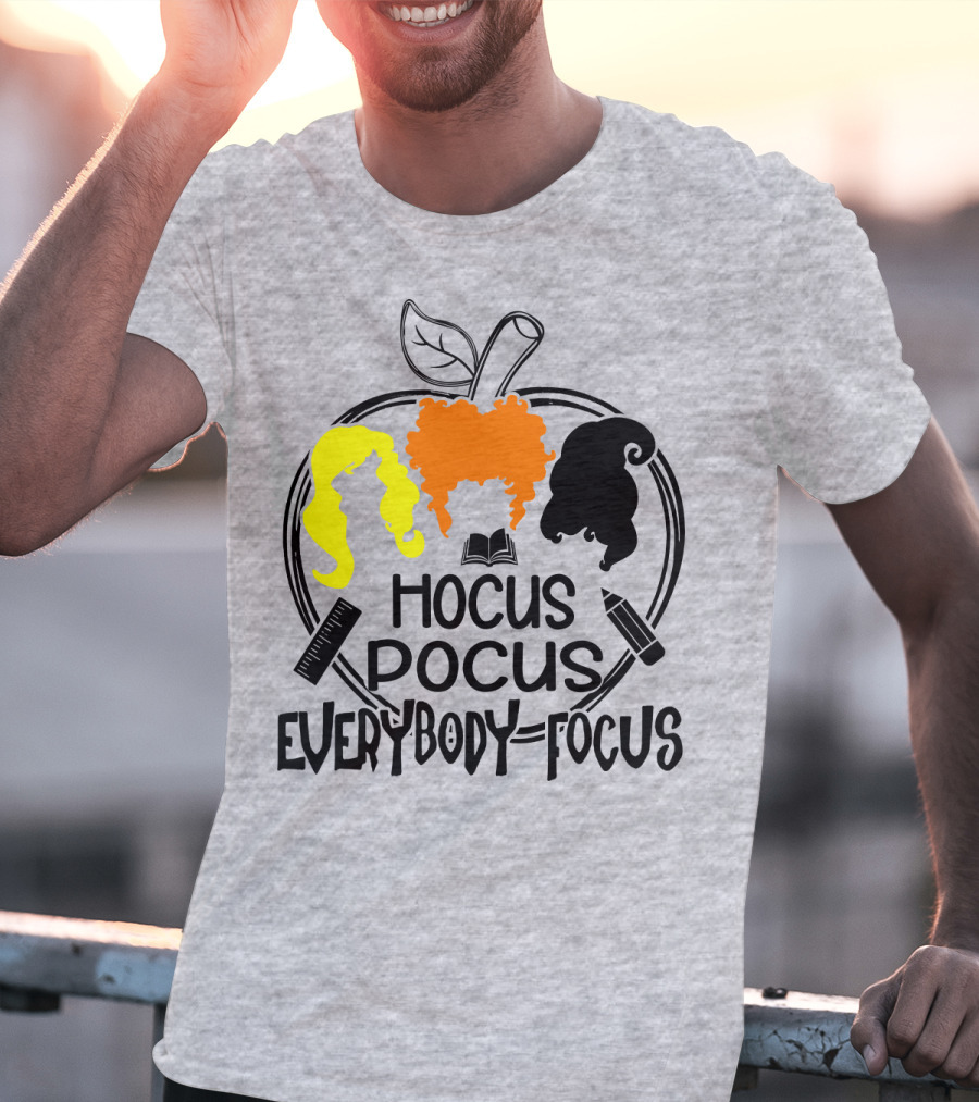 Hocus Pocus Everybody Focus Apple Hair Silhouettes Book Pencil Ruler T-Shirt