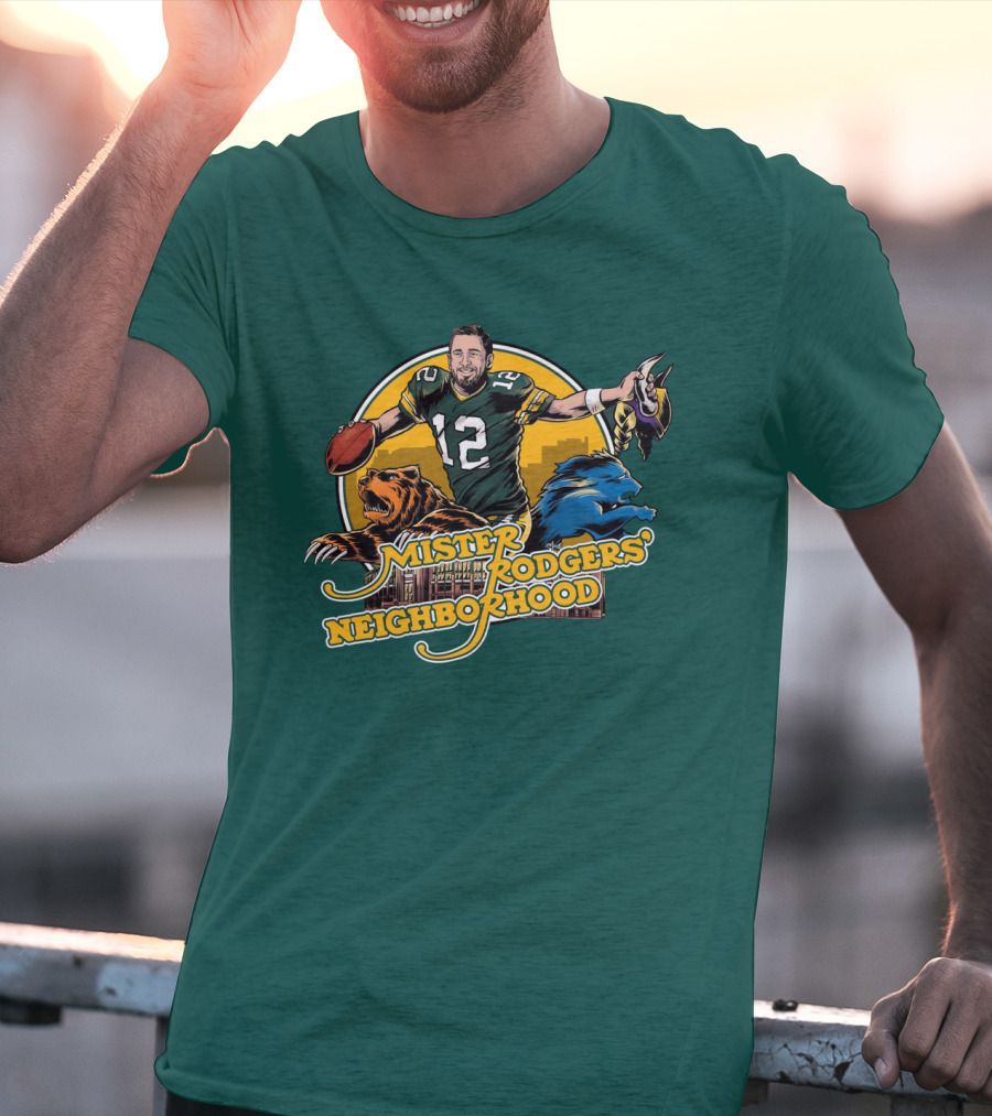 Mister Rodgers Neighborhood Go Pack Football Lions And Bears T-Shirt