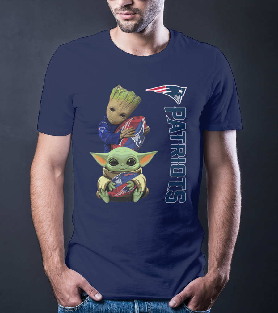 Patriots Groot And Baby Yoda With New England Football T-Shirt