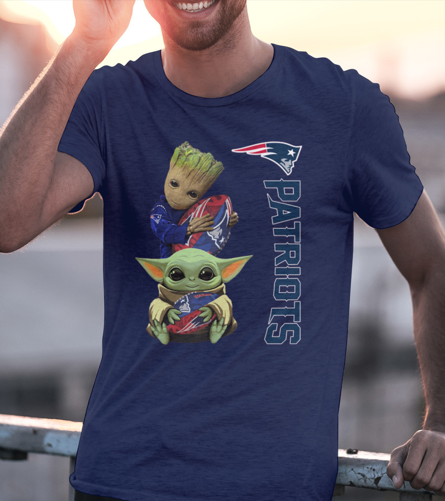 Patriots Groot And Baby Yoda With New England Football T-Shirt