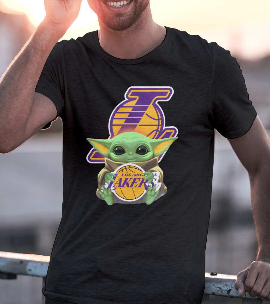 Los Angeles Lakers Baby Yoda Holding Basketball T-Shirt