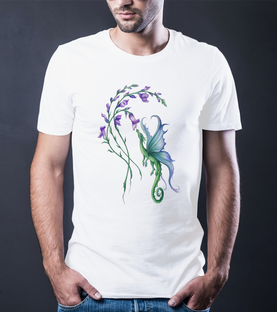 FLYING DRAGON AND PURPLE FLOWERS T-Shirt