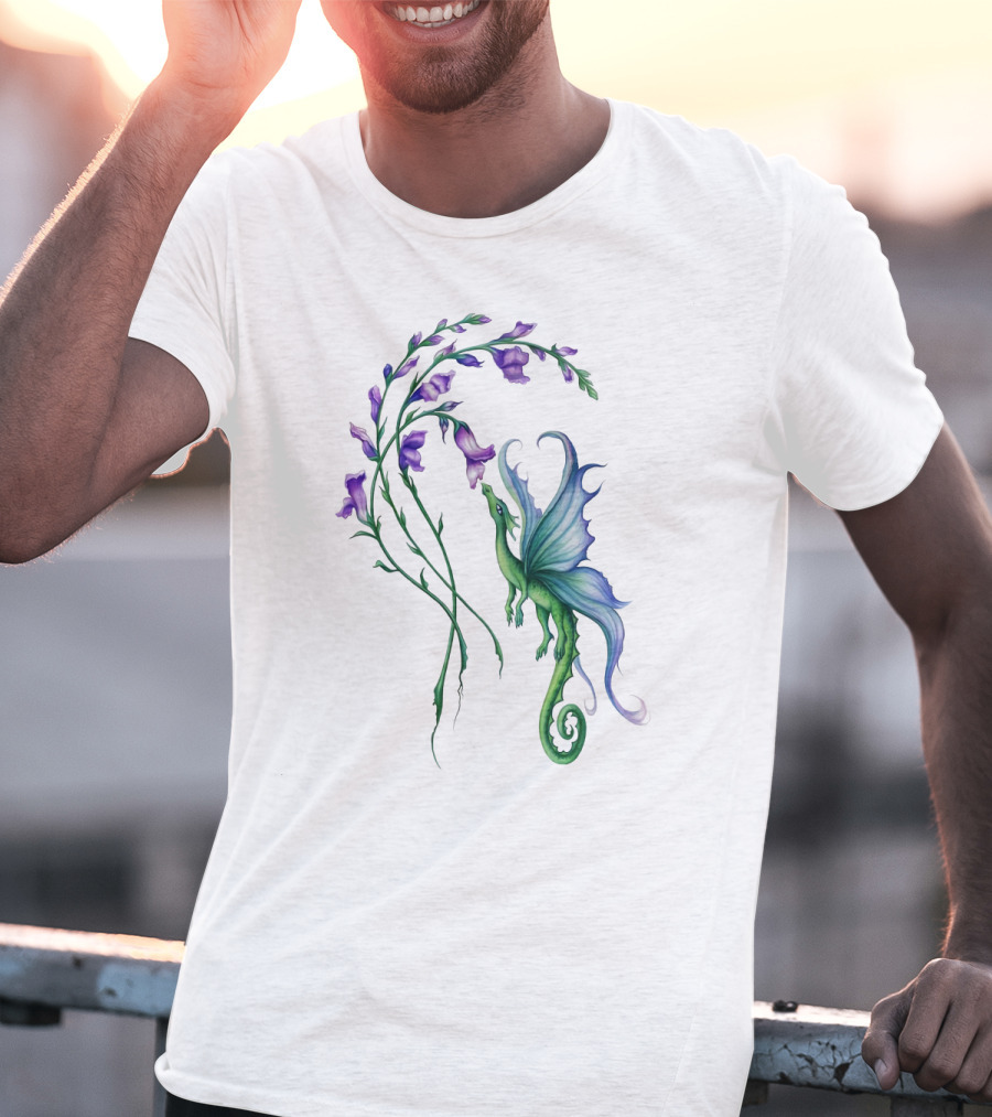 FLYING DRAGON AND PURPLE FLOWERS T-Shirt