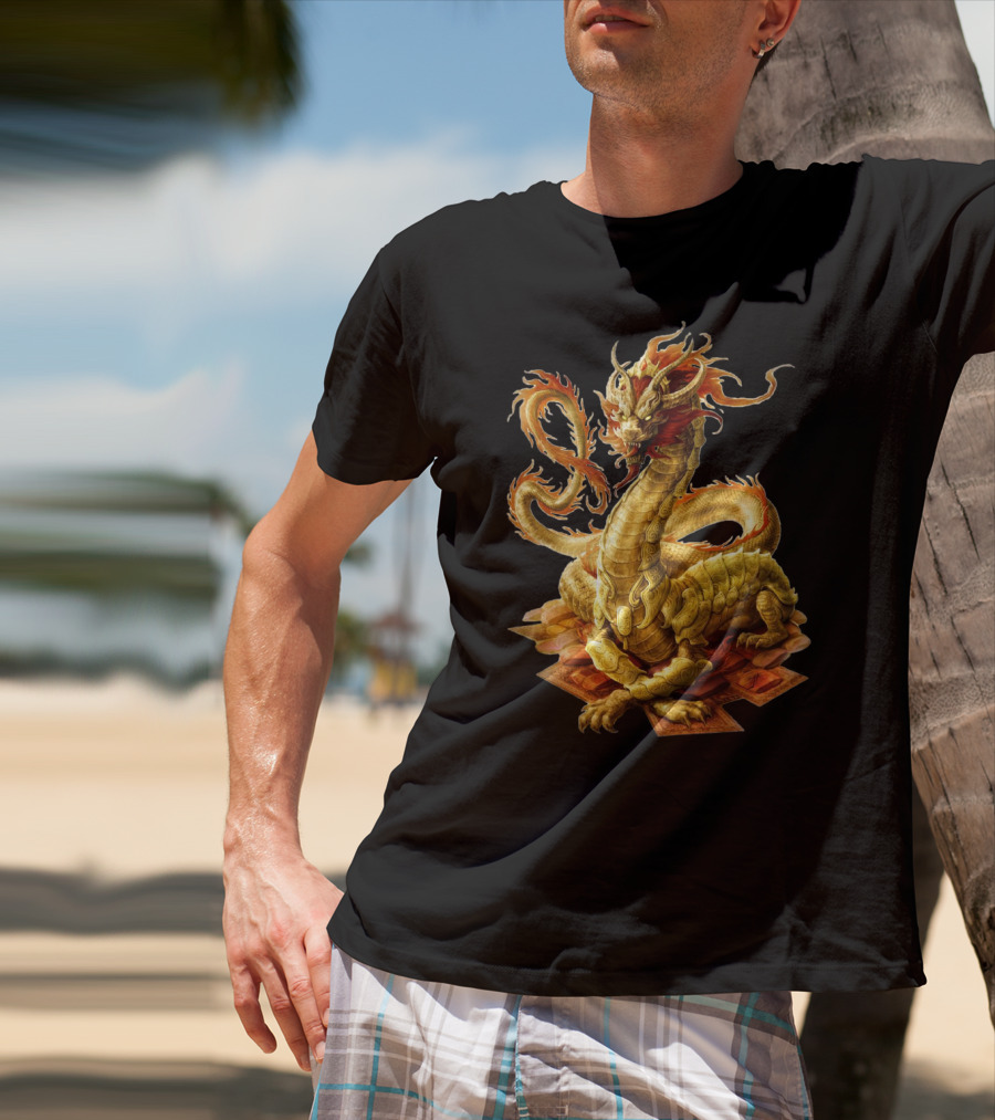 CHINESE DRAGON GOLDEN SERPENT EMBER GLOW T-Shirt