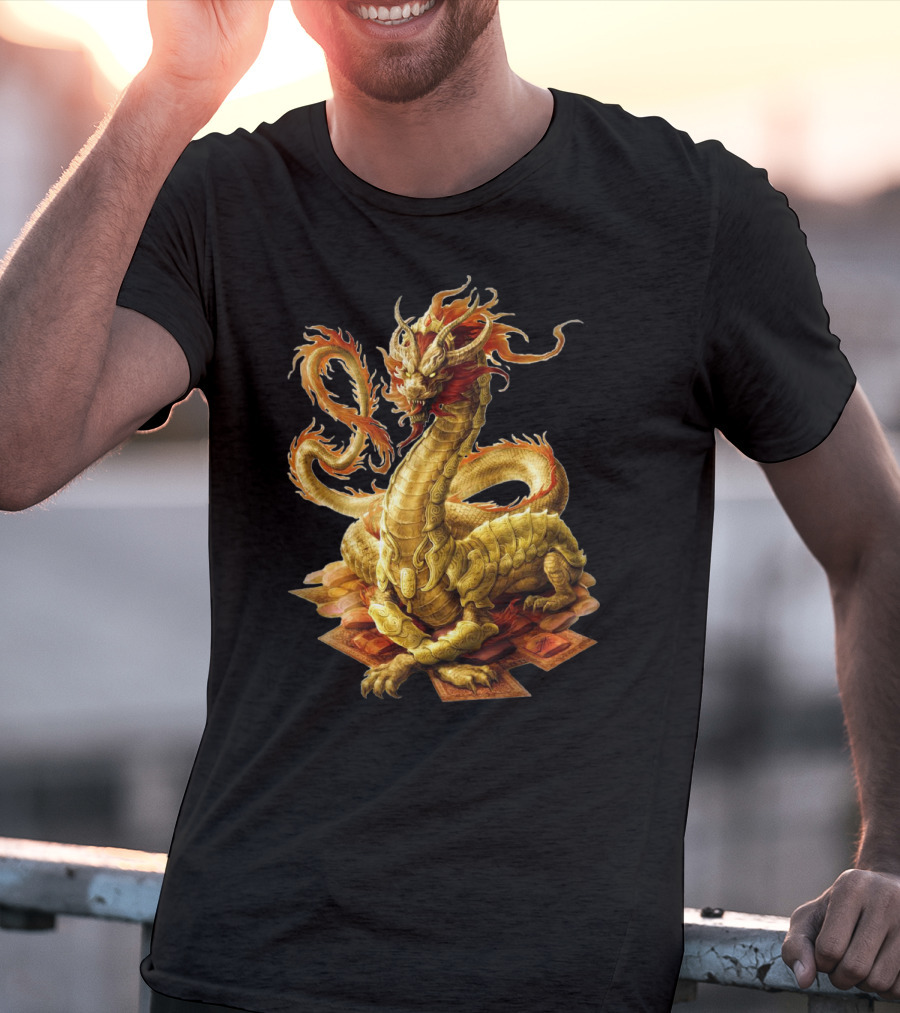 CHINESE DRAGON GOLDEN SERPENT EMBER GLOW T-Shirt