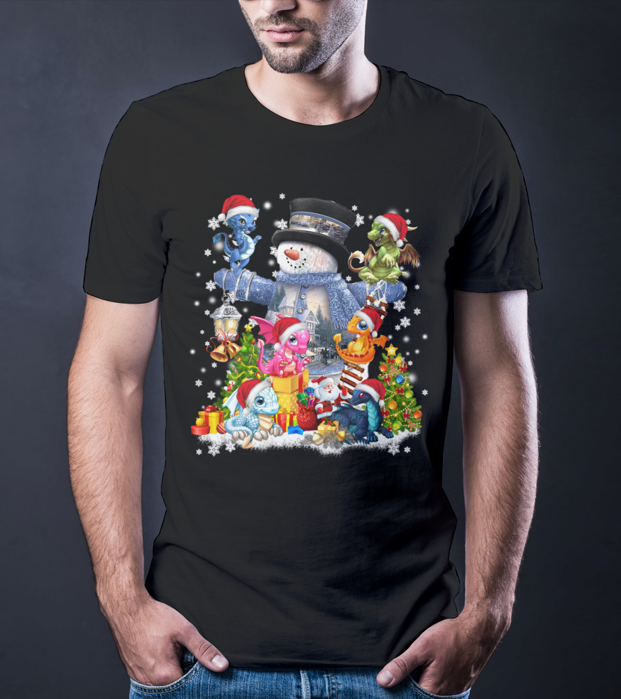 DRAGONS PLAY WITH SNOWMAN IN CHRISTMAS SCENE T-Shirt