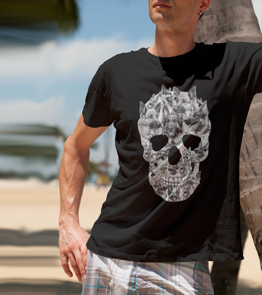 German Shepherd Skull Art Collage T-Shirt