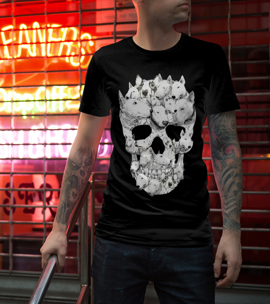 Bull Terrier Faces Forming A Skull T-Shirt