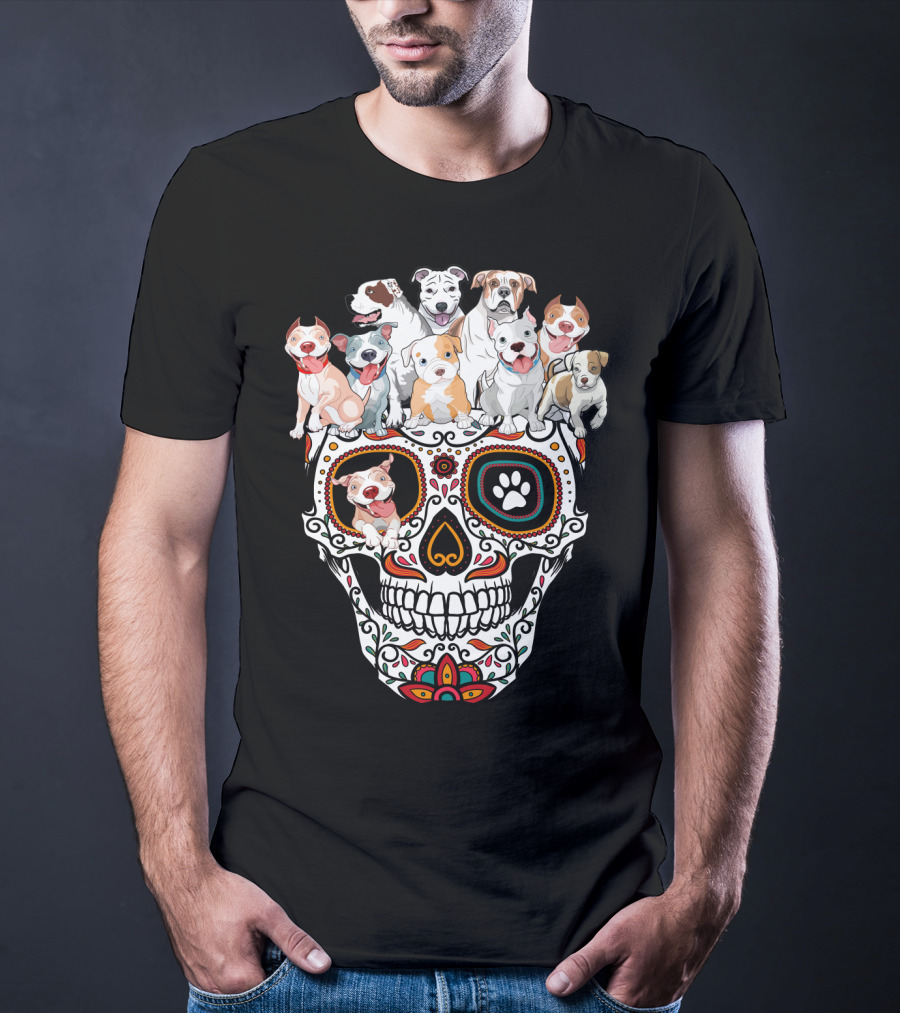 Pitbull Dog Sugar Skull T-Shirt
