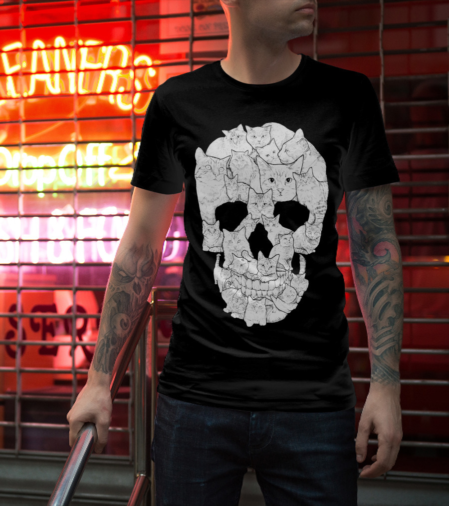 Skull Cats Optical Illusion Cat Face Skull Compilation T-Shirt