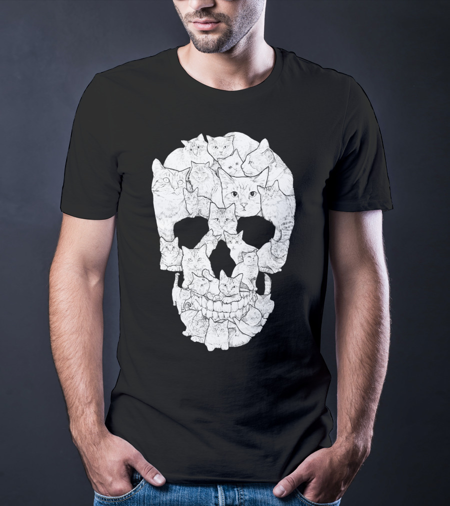 Skull Cats Optical Illusion Cat Face Skull Compilation T-Shirt