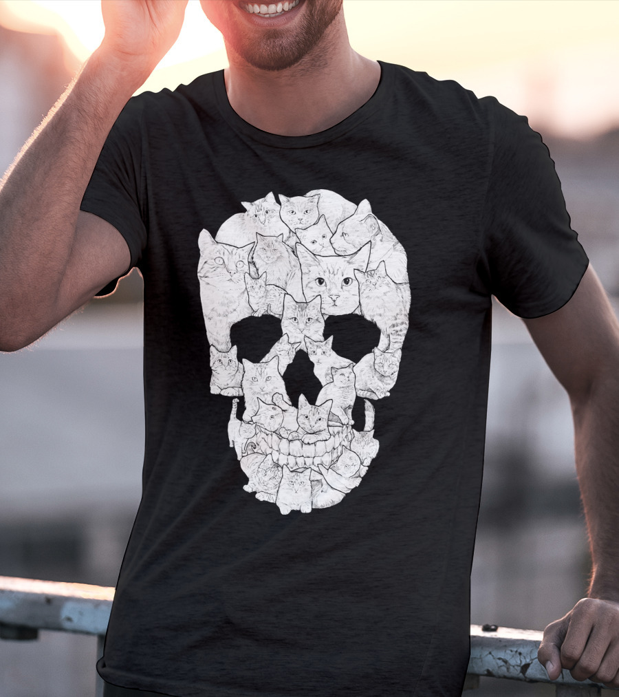 Skull Cats Optical Illusion Cat Face Skull Compilation T-Shirt