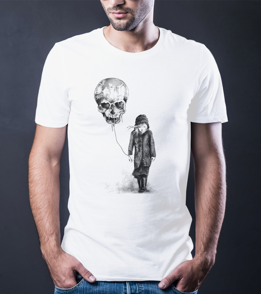 Skull Balloon Drifting With Somber Child T-Shirt