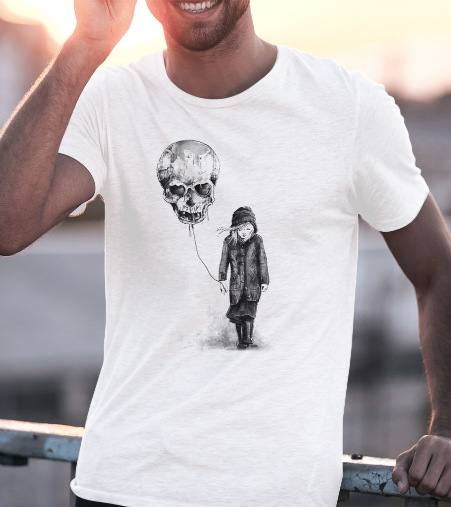 Skull Balloon Drifting With Somber Child T-Shirt