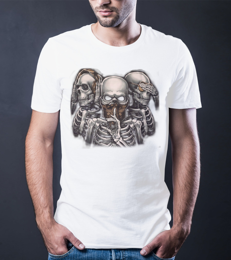 Skull Skeletons With Headphones And Bandana T-Shirt