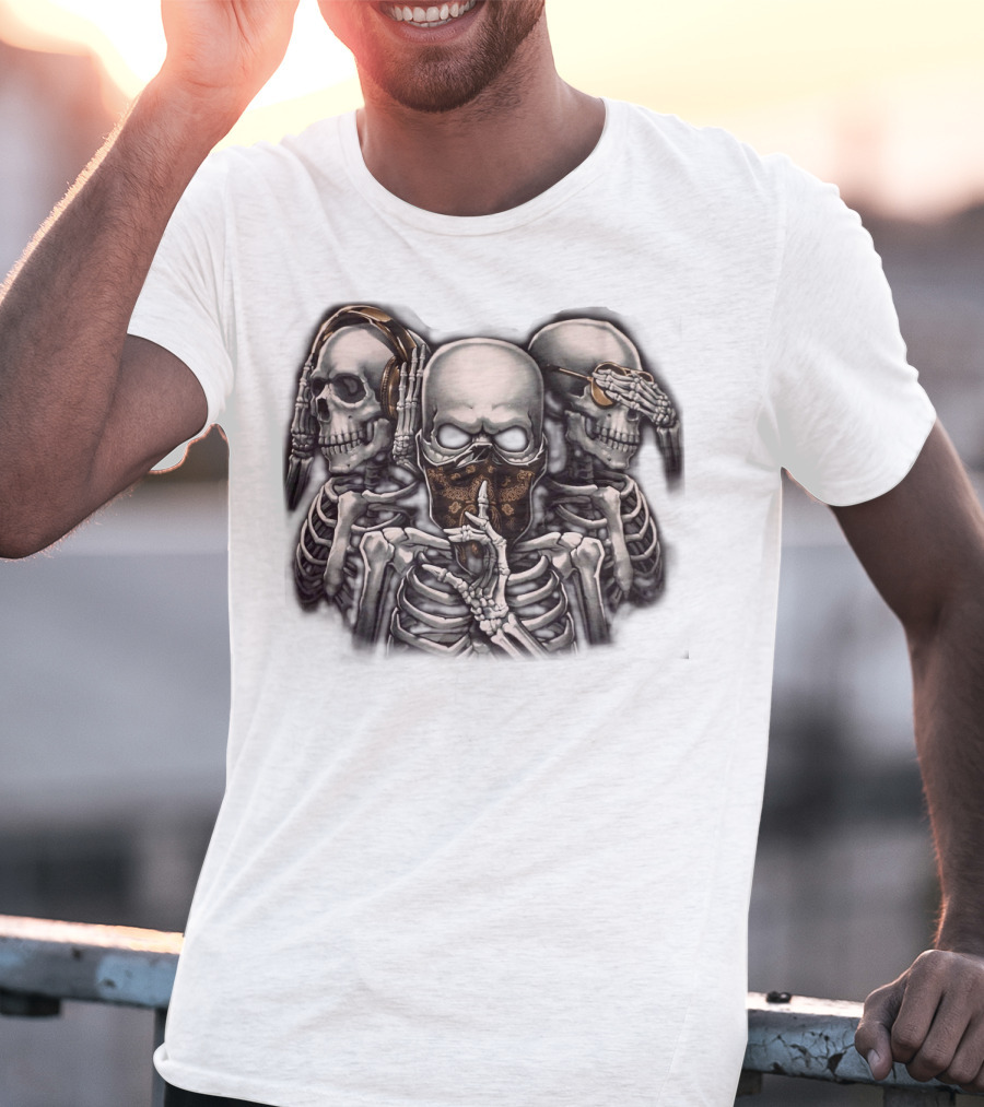 Skull Skeletons With Headphones And Bandana T-Shirt