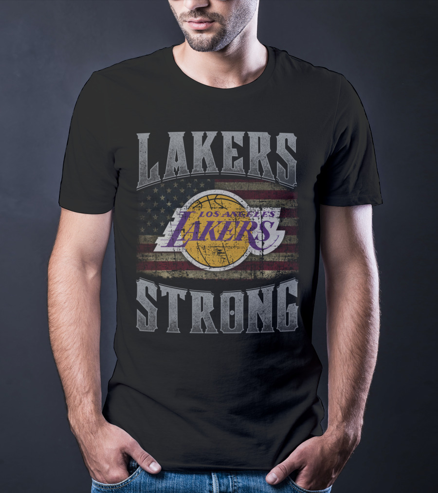 Lakers Strong Los Angeles Lakers Usa Flag Vintage Style T-Shirt