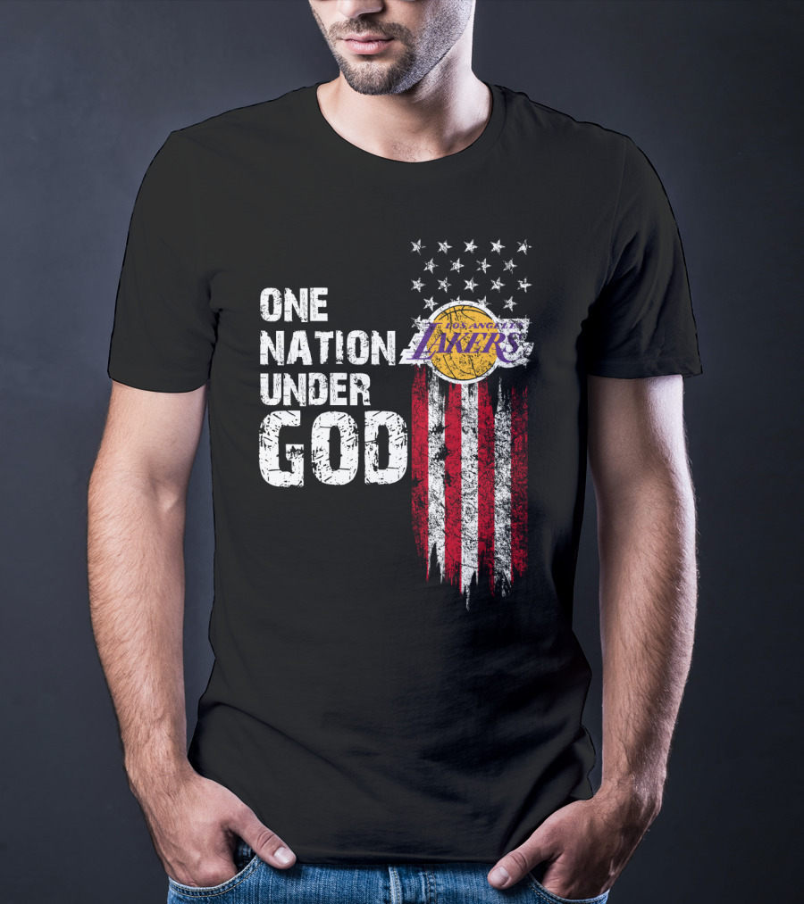One Nation Under God Los Angeles Lakers American Flag Stars And Stripes T-Shirt