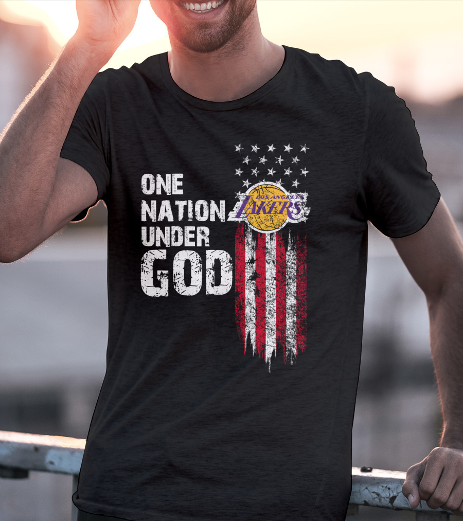 One Nation Under God Los Angeles Lakers American Flag Stars And Stripes T-Shirt