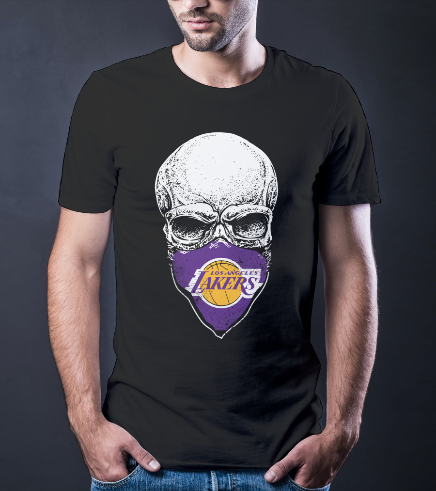 Los Angeles Lakers Skull Emblem With Purple And Gold Basketball Motif T-Shirt
