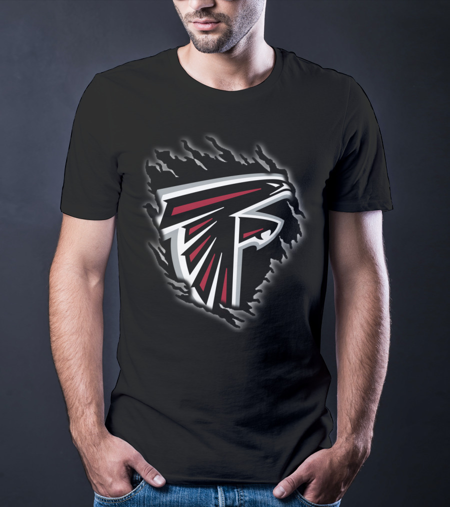 Atlanta Falcons Nfl Logo Black And Red Tear Effect T-Shirt