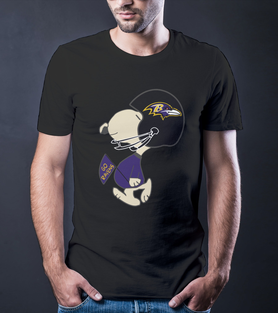 Baltimore Ravens Go Ravens Peanuts Character Football Helmet T-Shirt