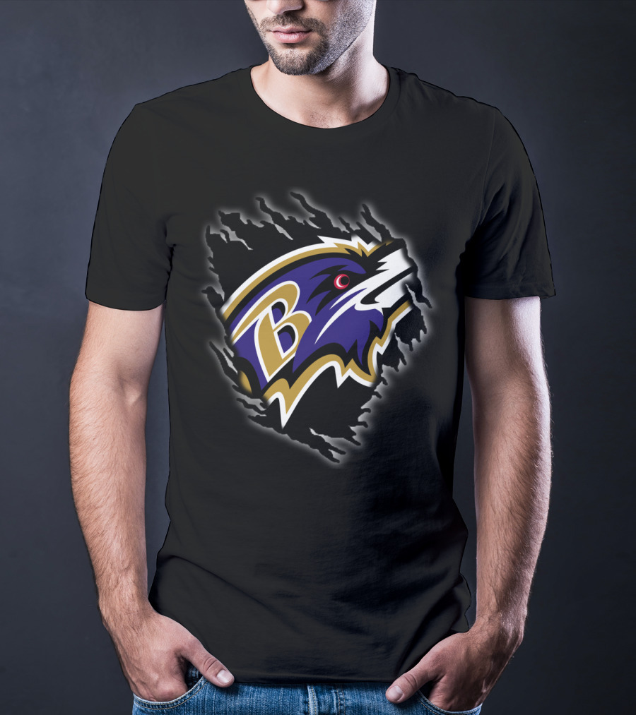 Baltimore Ravens Nfl Team Logo With Claw Marks On Dark T-Shirt