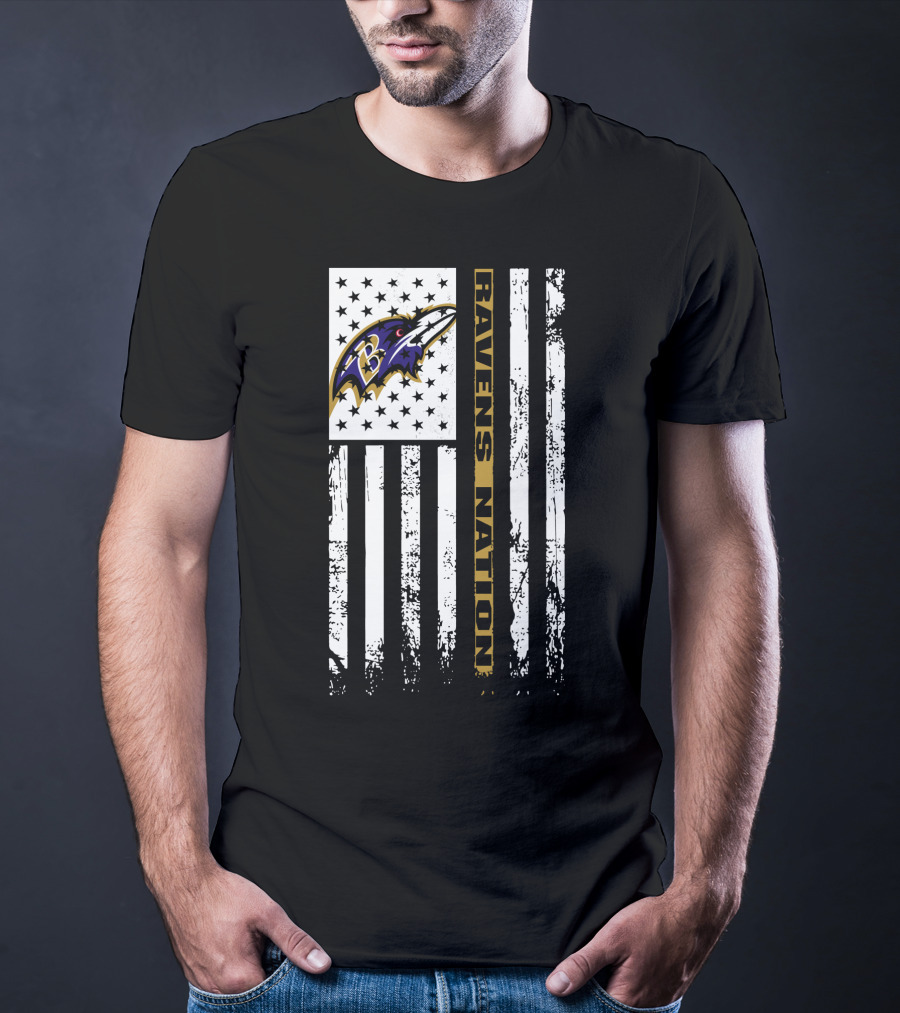 Baltimore Ravens Nation Flag Logo Stars Stripes T-Shirt