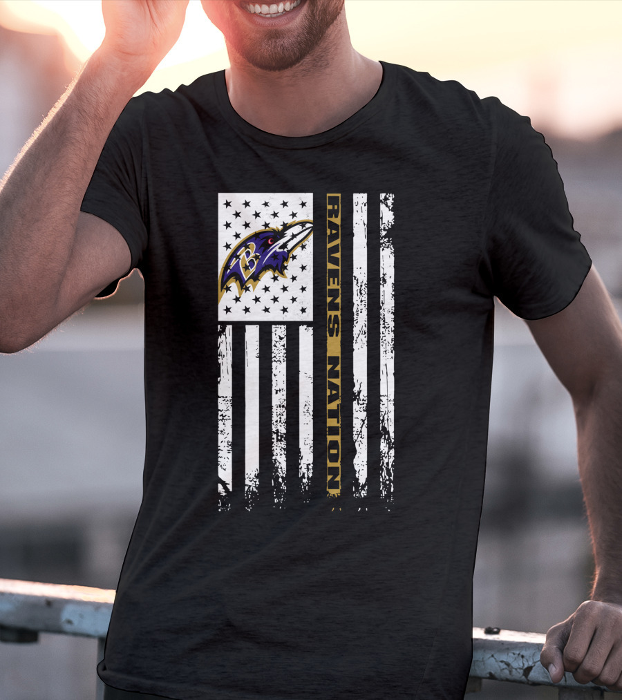 Baltimore Ravens Nation Flag Logo Stars Stripes T-Shirt