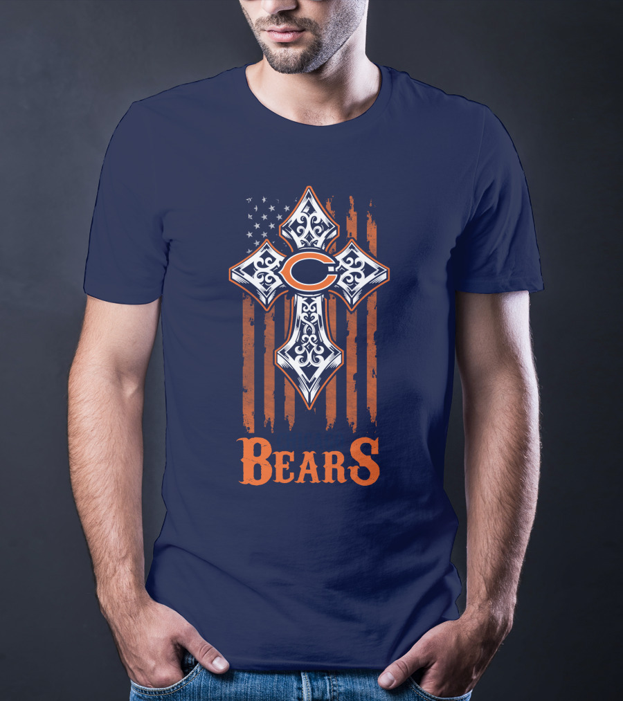 Chicago Bears Cross With American Flag Stripes T-Shirt