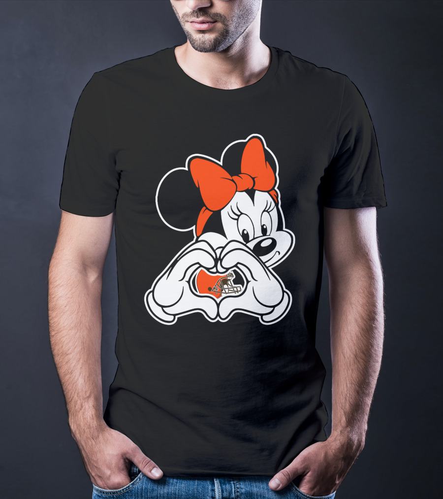 Cleveland Browns Minnie Mouse Heart Hands Football Helmet T-Shirt