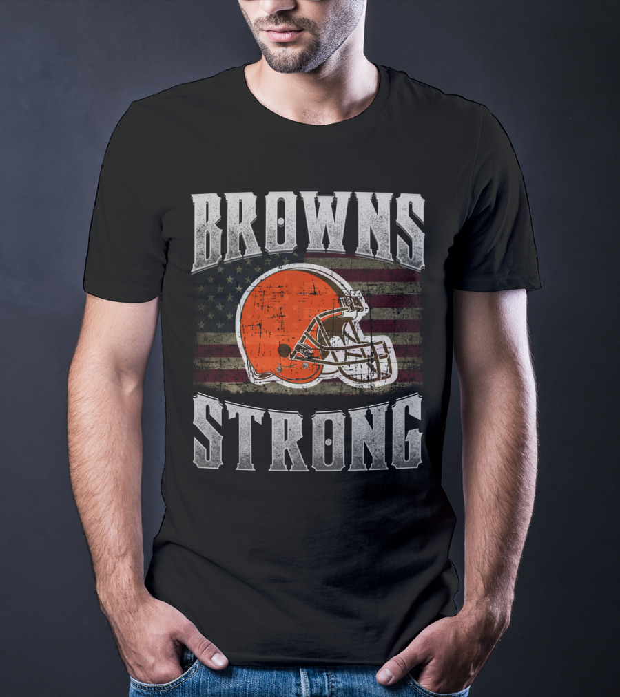 Browns Strong American Flag Cleveland Browns Helmet T-Shirt