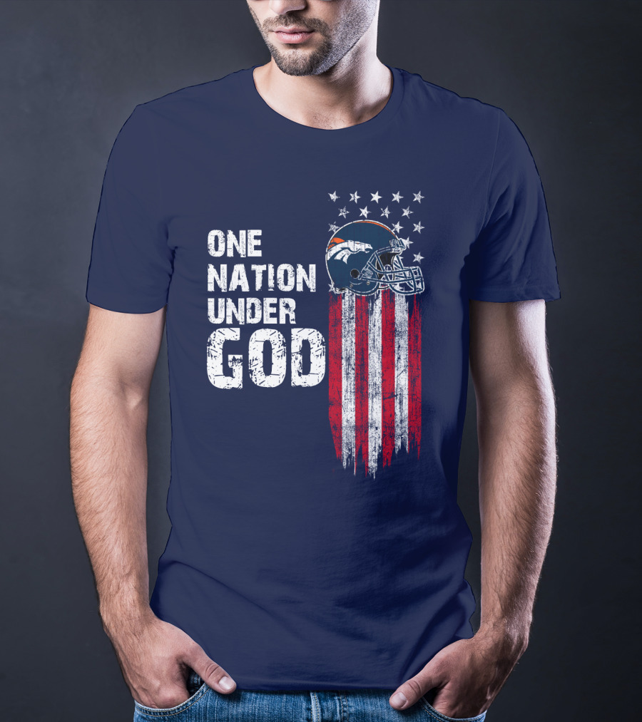 One Nation Under God Denver Broncos American Flag Helmet Stars Stripes T-Shirt