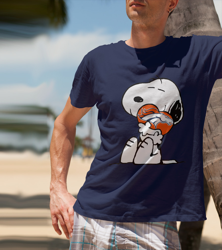 Denver Broncos Snoopy Hugging Football T-Shirt