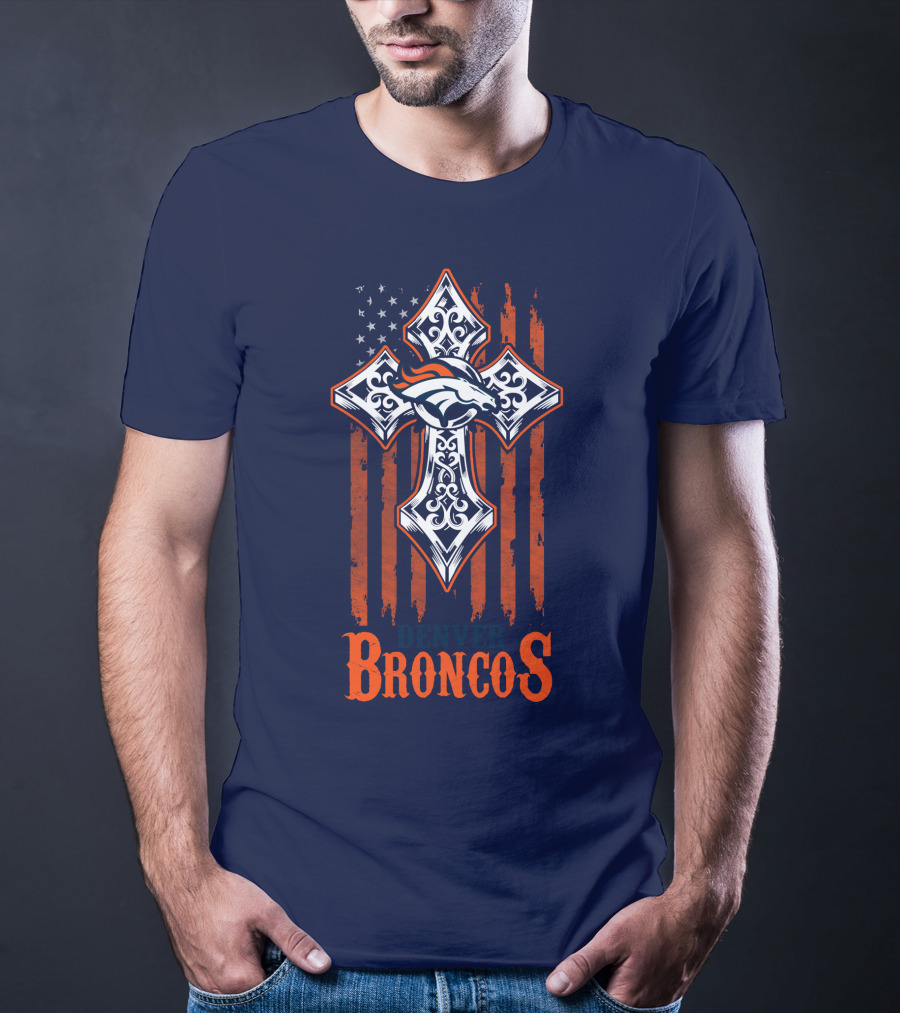 Denver Broncos American Flag Cross Horse T-Shirt