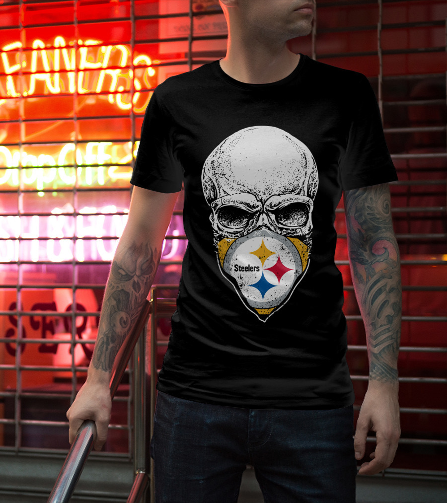 Pittsburgh Steelers Skull With Logo Mask T-Shirt