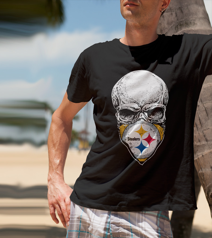 Pittsburgh Steelers Skull With Logo Mask T-Shirt