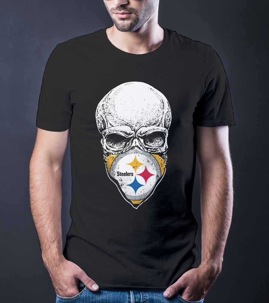 Pittsburgh Steelers Skull With Logo Mask T-Shirt