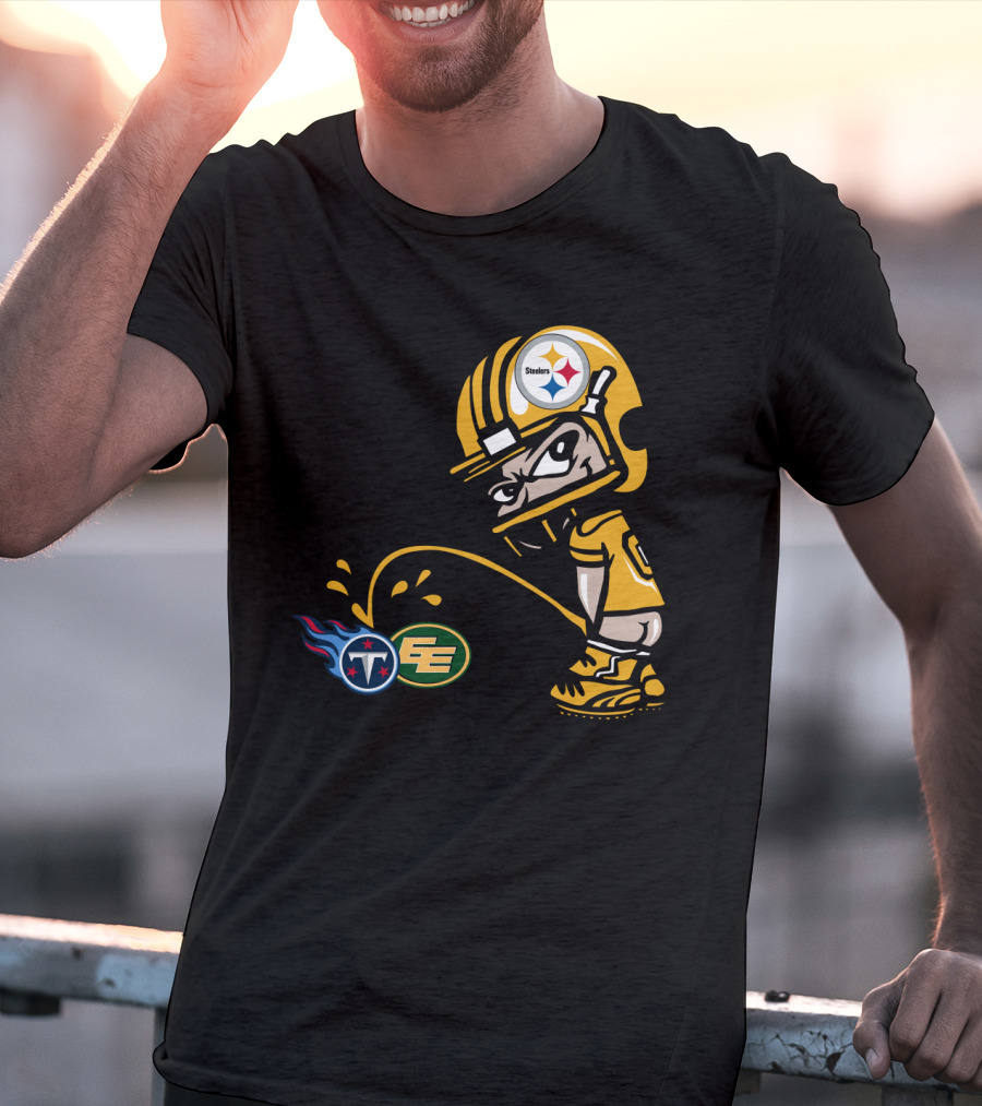 Pittsburgh Steelers Humorous Rivalry Character With Titans And Eagles Logos T-Shirt