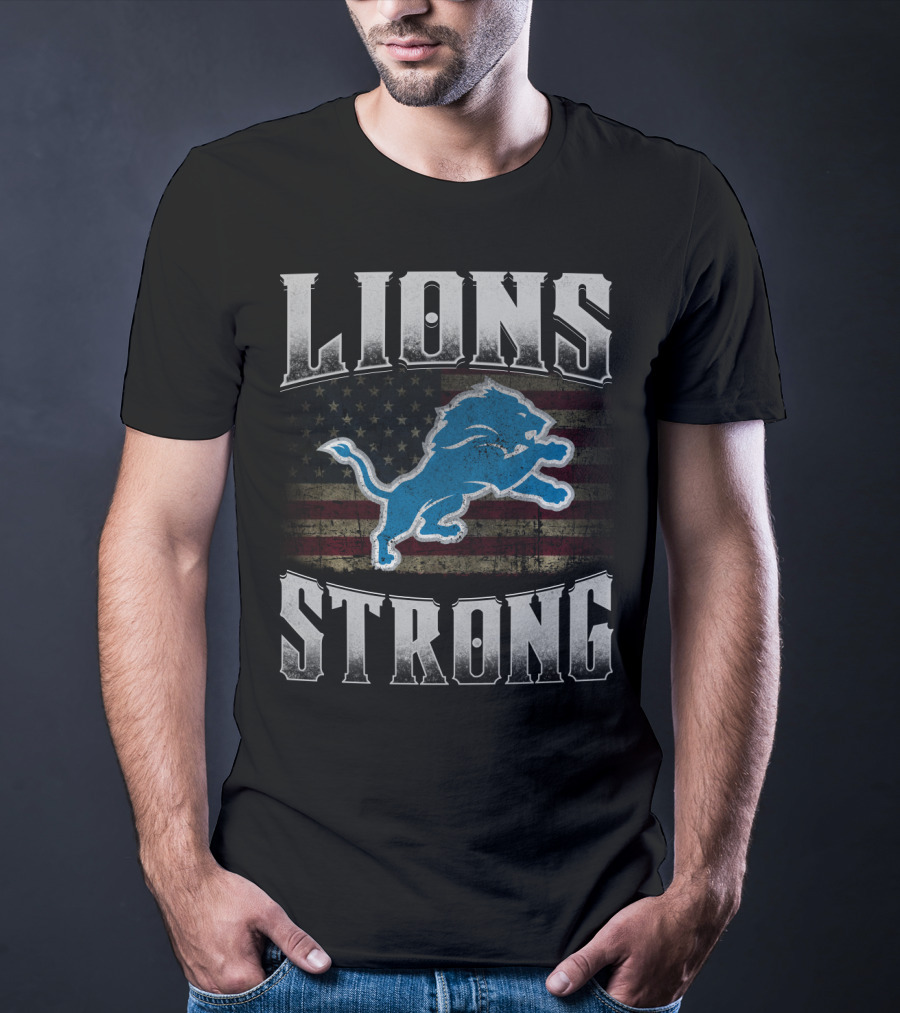 Lions Strong Detroit American Flag T-Shirt