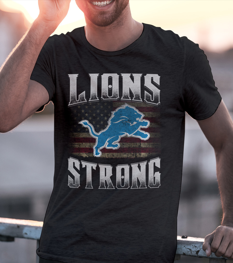 Lions Strong Detroit American Flag T-Shirt