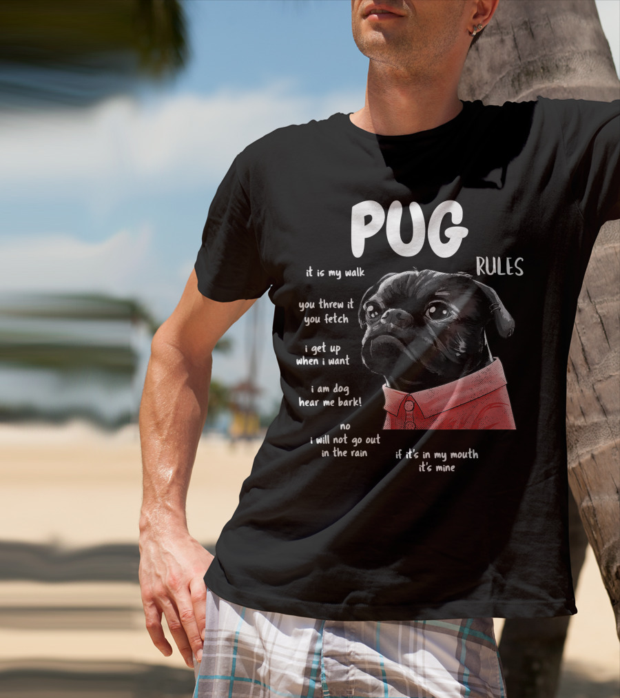 Pug Rules Funny Black Pug Christmas Shirt Phrases T-Shirt