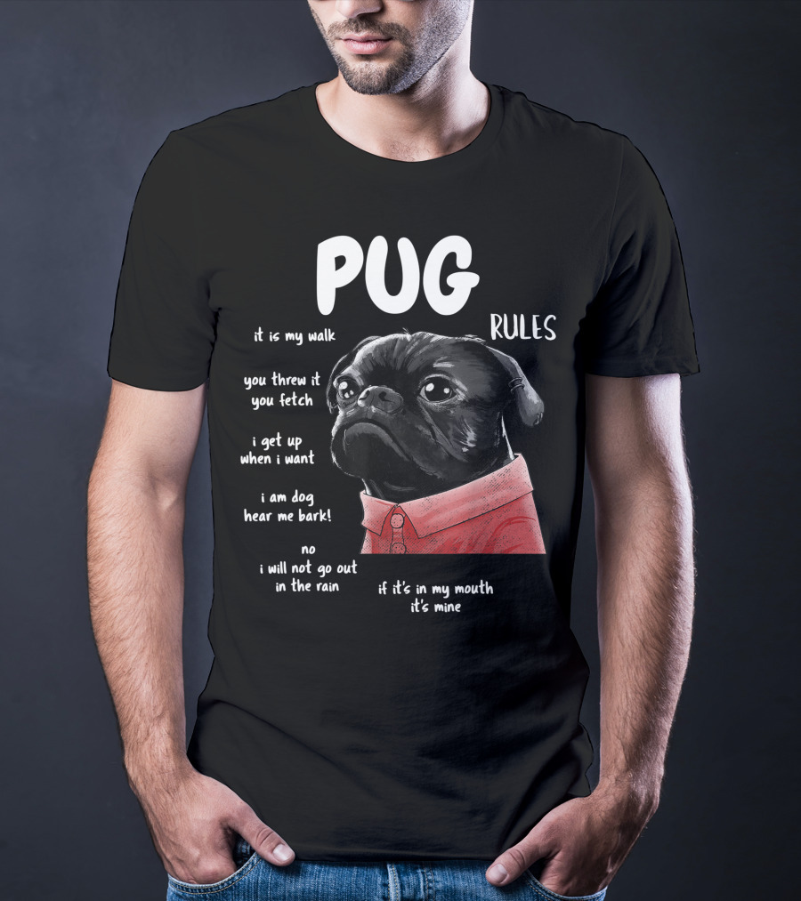Pug Rules Funny Black Pug Christmas Shirt Phrases T-Shirt